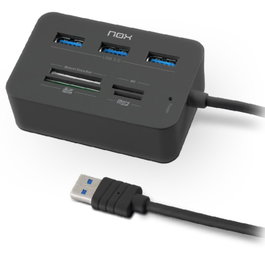 Nox Lite Reader One Hub USB 3.0 y Lector de Tarjetas Negro